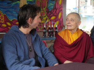 Jetzunma & Osel during lunch with Tushita volunteers